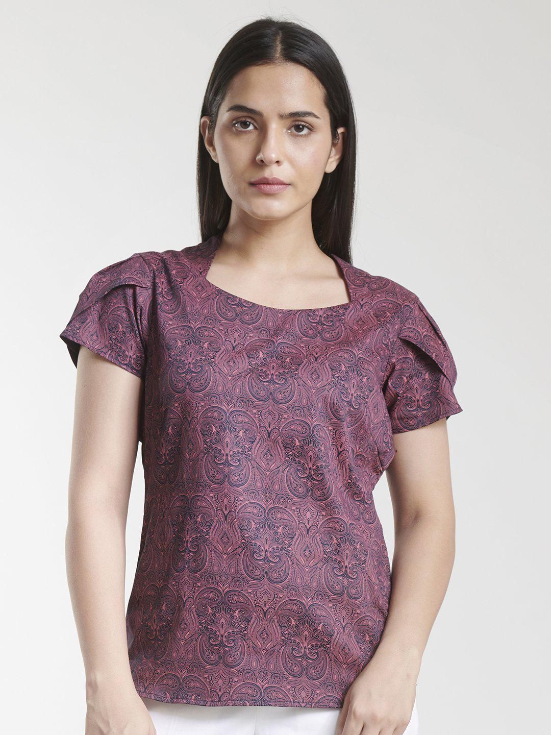 Print Cotton Top - Purple-XL