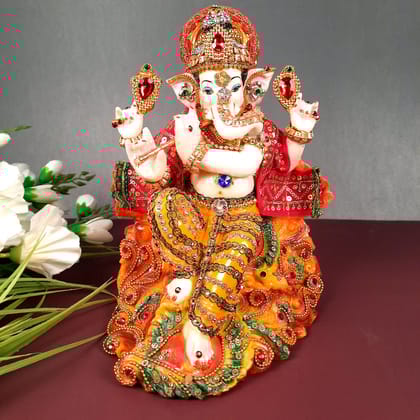 Ganesh Statue - Beads Work With Premium Finish | Ganesha Decorated Idol - for Home, Living Room, Office, Puja, Entrance Decor & Gifts - 10 Inch
