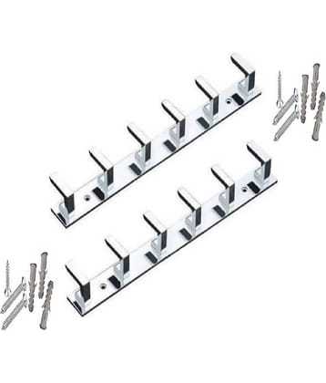 OJASS Stainless Steel & Aluminium Premium Heavy Quality - 6 PIN L Save Cloth Hanger Bathroom Wall Door Hooks with 6 Screw and 6 Grip (Pack of 2 pcs) LHS06SS2