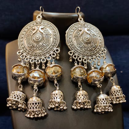 Oversized Silver-Plated Carved Earrings