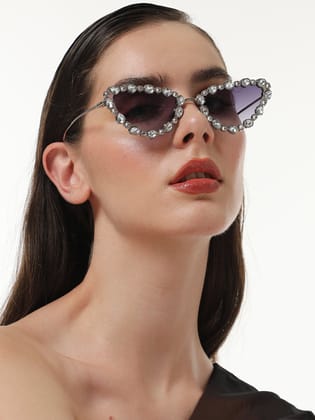 The Bijou Cateye Sunglasses - Metallic Silver-Sunglass