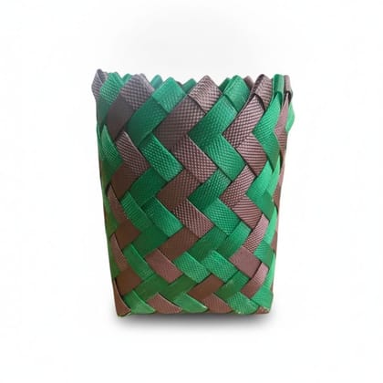 Handcrafted Green & Purple Woven Plastic Basket Handcrafted Green & Purple Woven Plastic Basket