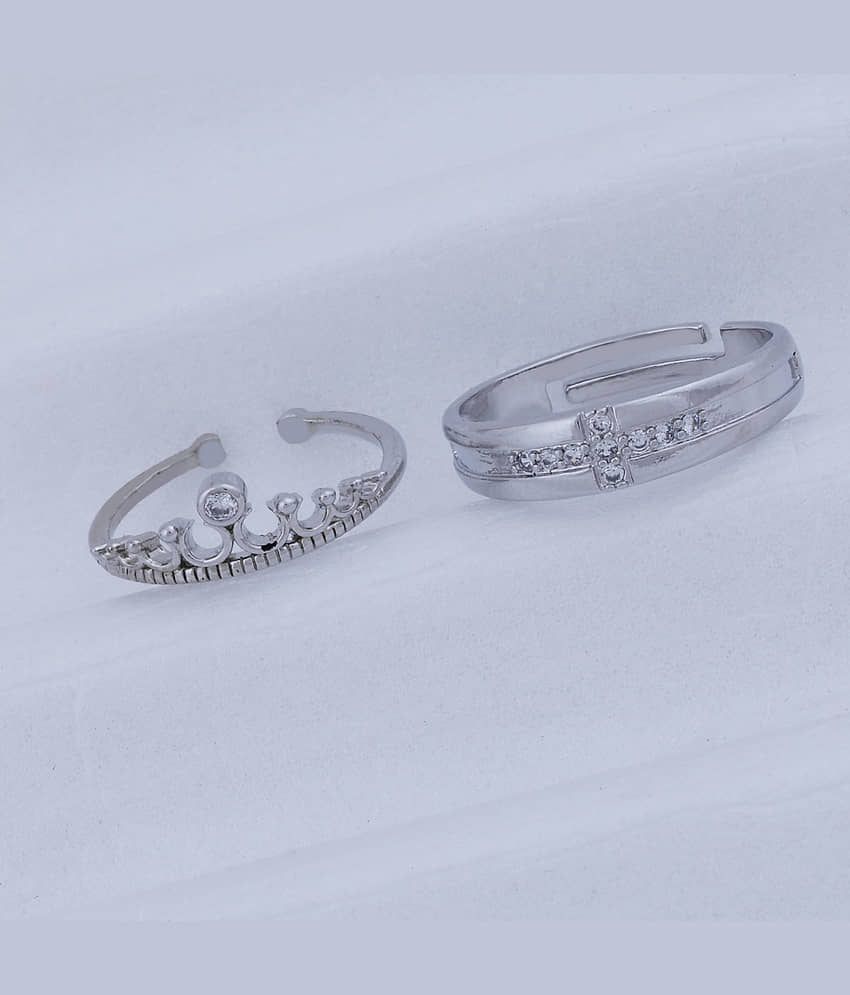 Some One Speical For Couple Ring Valentines  Lover Gift Crown Designe  Adjustable  Silver Plated Couple Ring Set  Women And Men