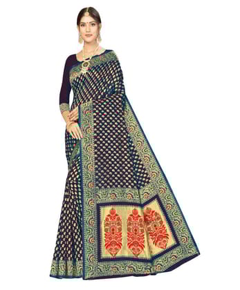 Women's Banarasi Silk Designer Weaving Saree with Unstitched Blouse (Purple, 5.50 Mtrs)