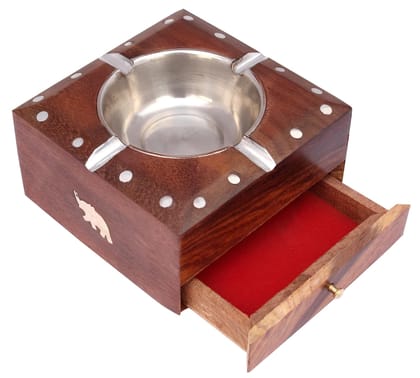 Wooden Handmade Ashtray with Cigarette Holder 4 Slots for Home Office Car 