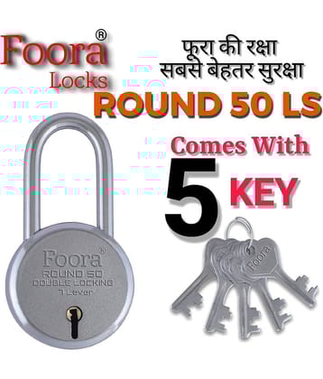Foora Round 50mm Long Shackle Door Lock (Small Size ) Round Steel Padlock with 5 Keys, 7 Lever Double Locking