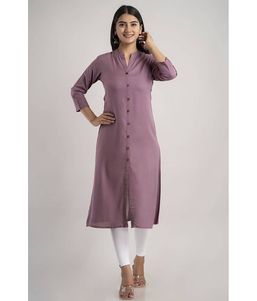 MAUKA - Purple Rayon Women's Front Slit Kurti ( Pack of 1 )