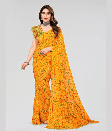 Kashvi Sarees Georgette Printed Saree With Unstitched Blouse Piece ( Yellow )