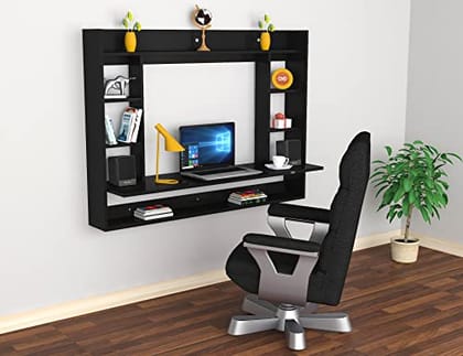DAS Belén Wall Mount Engineered Wood Study Desk/Table with Book Shelf Black Finish