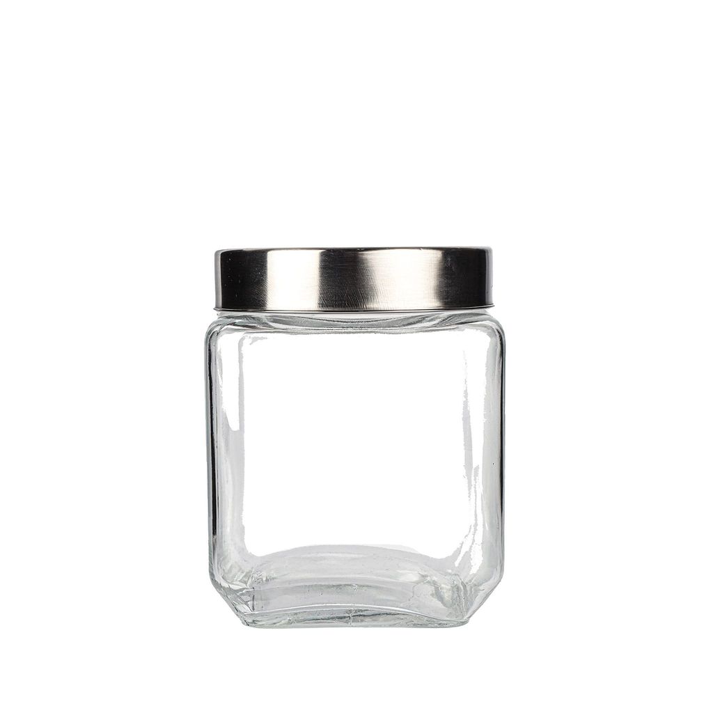 Femora Clear Glass Octo Kitchen Storage Jars, 1150 ml, Set of 2, Free Replacement of Lids