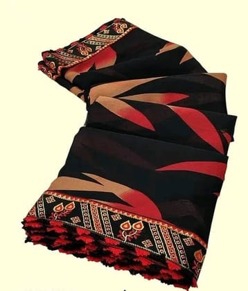 Gullak Georgette Embellished Regular Saree With Unstitched Blouse Piece ( Black )