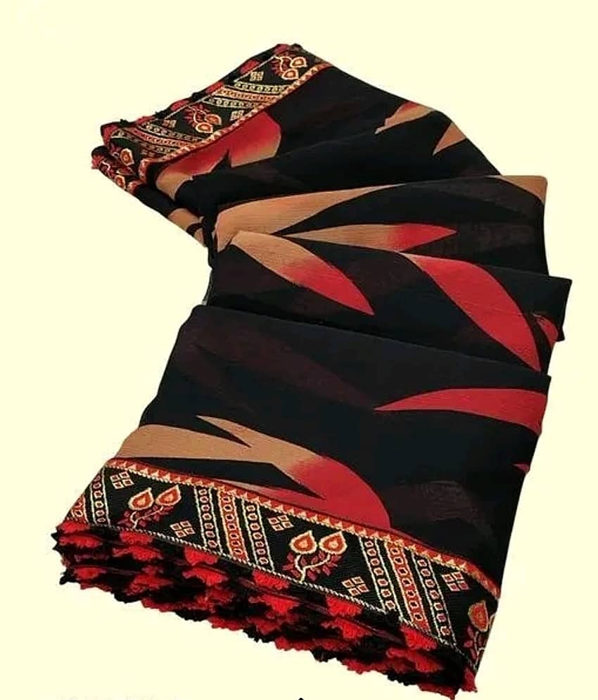 Gullak Georgette Embellished Regular Saree With Unstitched Blouse Piece ( Black )