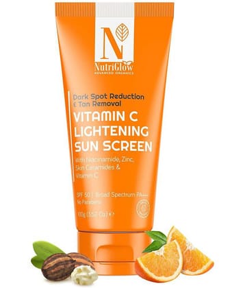 NutriGlow Advanced Organics Vitamin C Lightening Sunscreen SPF50 PA+++ for Sun Protection, Quick Absorb, All Skin Types, 100gm
