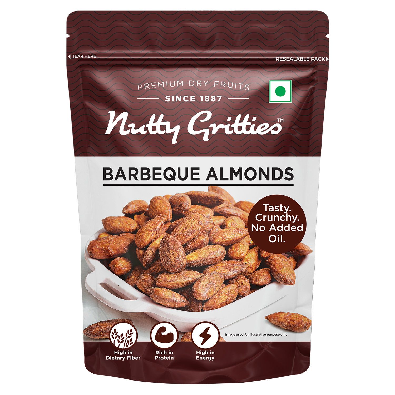 Nutty Gritties Party Snacks Barbeque Almonds (BBQ), 200 gm