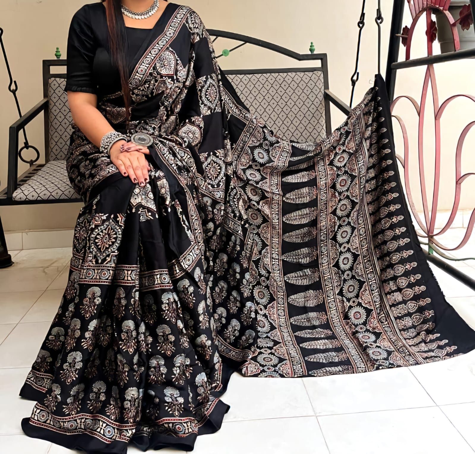 Ajrakh Print Modal Silk Style 31-Ajrakh Print
