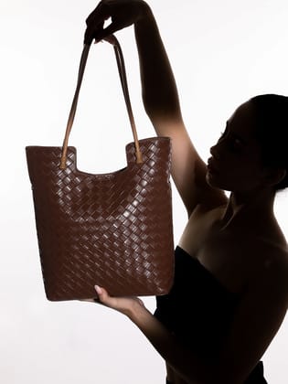 The Weave Tote Bag - Mocha Brown-Handbag