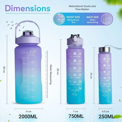 Motivational Water Bottle with Time Marker  Leakproof Gym & Fitness Bottle ( 3 Pcs Set | Random Color & Design )