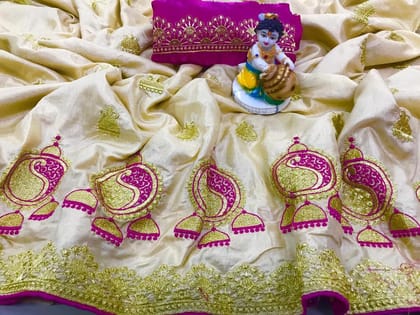 Lightful Off White color Sana Silk Embroidered Sari MS-2 WHITE