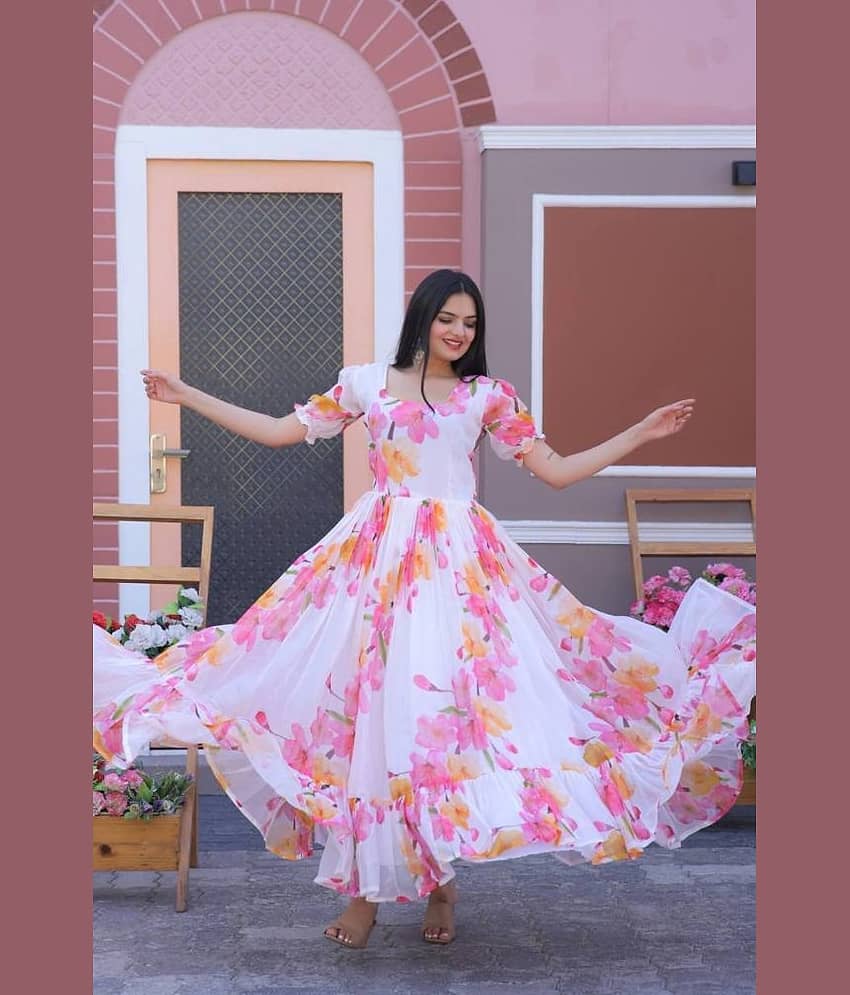 kedar fab Women Georgette Printed Fit & Flare Dress ( Pink )