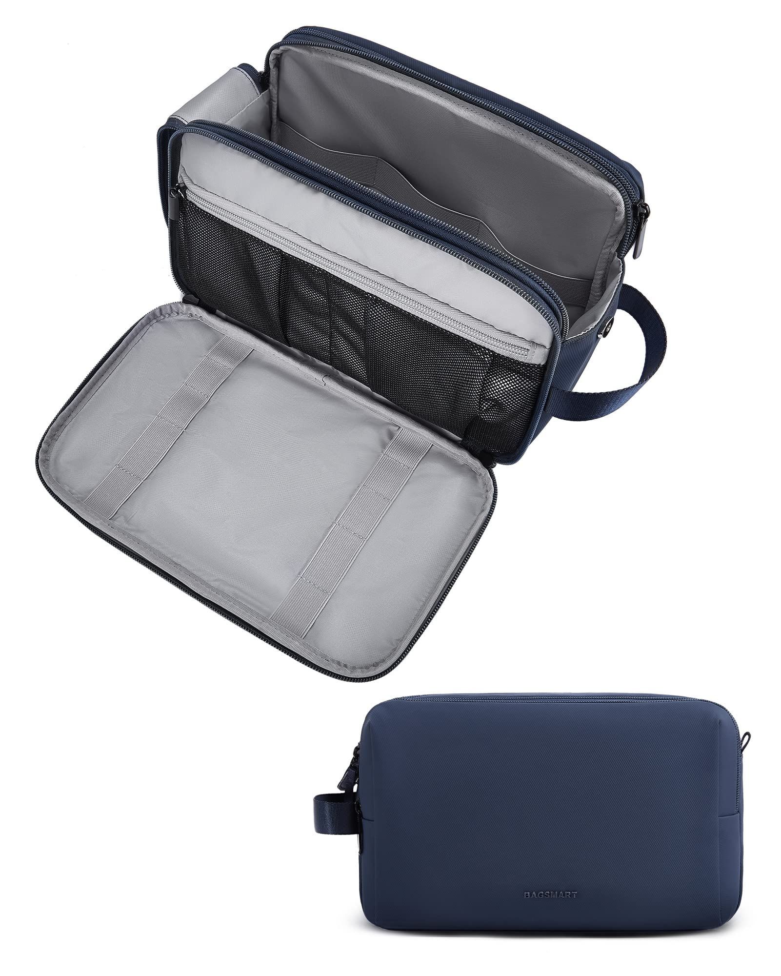 BAGSMART Toiletry Bag for Men, Travel Toiletry Organizer Dopp Kit Water-resistant Shaving Bag for Toiletries Accessories, Door Room Essentials, Navy Blue, Large, Minimalist BAGSMART Toiletry Bag for Men, Travel Toiletry Organizer Dopp Kit Water-resistant