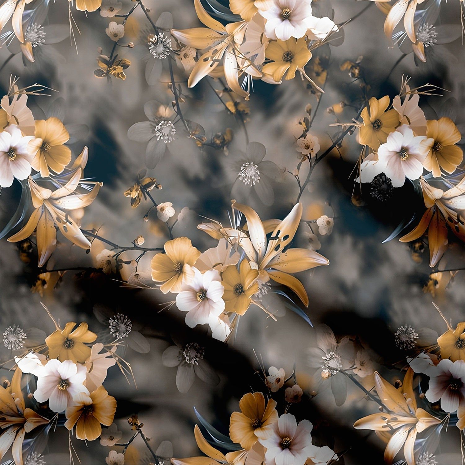 Moonlit Petals Print Fabric-Cotton