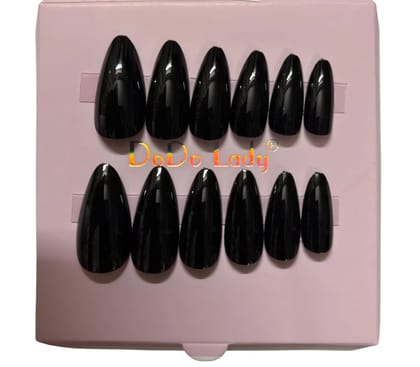 Premium Press-On Nails Set  Reusable False Nails Kit with Glue Tabs  Glossy Matte Artificial Nails for Women  Full Cover Nail Tips for Salon-Quality Manicure at Home  Multiple Shades Available (Black)