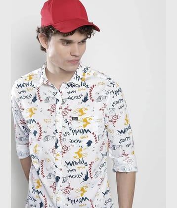The Indian Garage Co. 100% Cotton Regular Fit Printed Full Sleeves Mens Casual Shirt - White ( Pack of 1 ) - None
