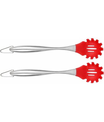 Baskety Silicone with Stainless Steel Handle Pasta Server Spatula ( Pack of 2, Red )