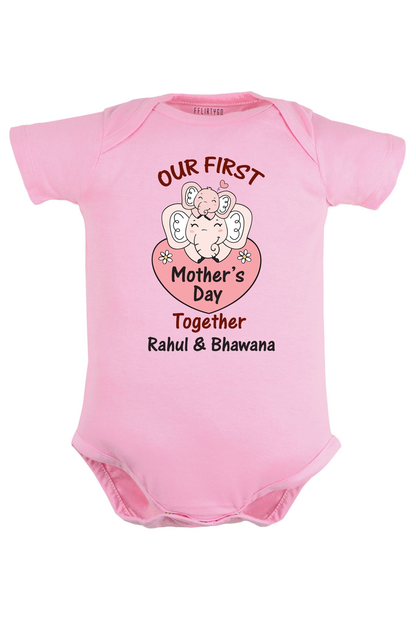 Our First Mother's Day Together Baby Romper | Onesies w/ Custom Name-Pink / Baby Romper / 0-3 Months