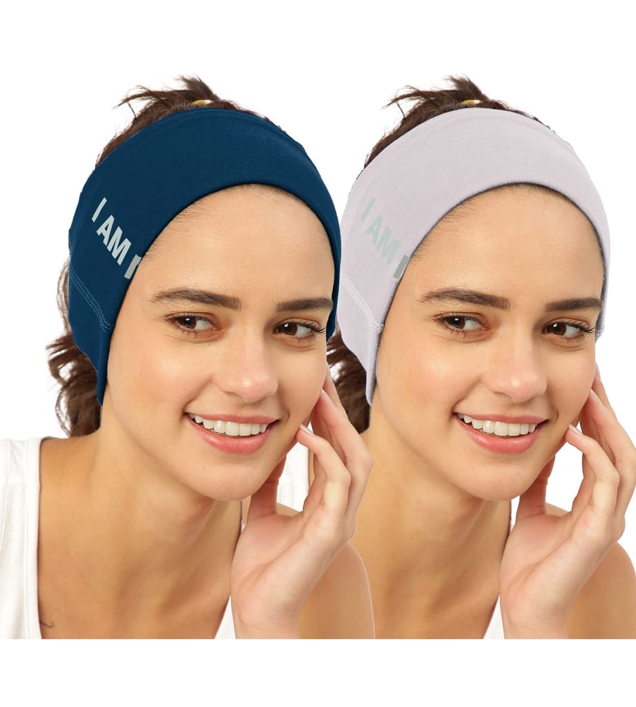 FREECULTR Unisex Bamboo Bandana, Anti Microbial Super Soft & Comfort Fit, Breathable Multipurpose Headband, Face Mask for Dust Protection and Sun - Size Printed Pack of 2-Sapphire Blue, Sand