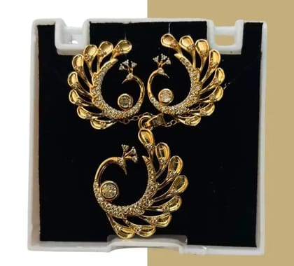 Kozykit Gold Plated Peacock Shape AD Jewellery Set with Zircon | American Dimond   Necklace Set with Stud Earrings, Chain & Pendant | Party Wear, Festive & Gifting Jewellery for Women & Girls