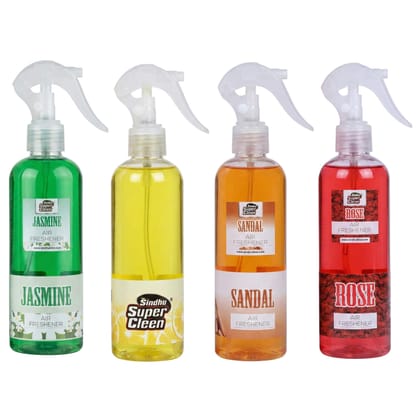 Air Freshener Spray Combo Pack of 4 – Jasmine, Lemon, Sandal & Rose Fragrance | Room Freshener for Home, Bathroom, Office & Car | Long Lasting Spray | Air Freshner