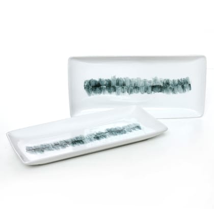 Tablejoy Platter Set Of 2 Rectangular White And Black Porcelain Serving Trays Combo For Snacks, Sweets, Multi-Purpose Use, Microwave & Dishwasher Safe, Ideal For Parties, Offices & Homes