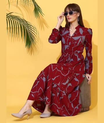 Sheetal associates Women Crepe Printed Fit & Flare Dress ( Maroon )