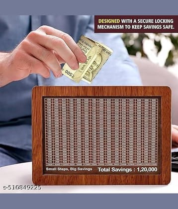 Wooden Piggy Money Bank Saving Box With Saving Target Upto 1.20 Lakh (Multicolor)