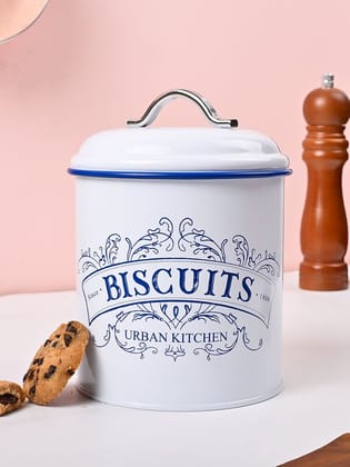 VON CASA White Metal Biscuit Storage Canister with Lid