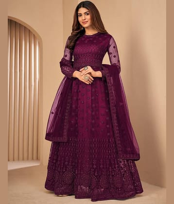 Apnisha Magenta Flared Net Women's Semi Stitched Ethnic Gown ( Pack of 1 )