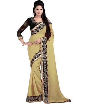 Bhuwal Fashion Chiffon Saree With Unstitched Blouse Piece ( Beige,Grey )