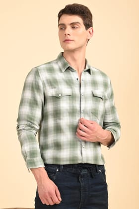 Alaska - Slub Check Shirt - Green-S-38 / GREEN
