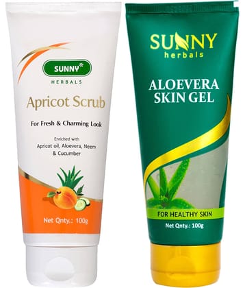SUNNY HERBALS Aloevera Skin Gel 100 gm & Apricot Scrub & Exfoliators 100 gm