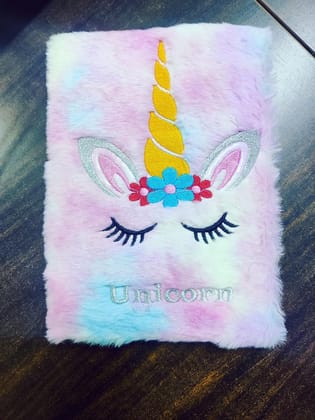 Unicorn A5 Soft Fur Fabric Diary/Personal Notebook - Pink - College/School