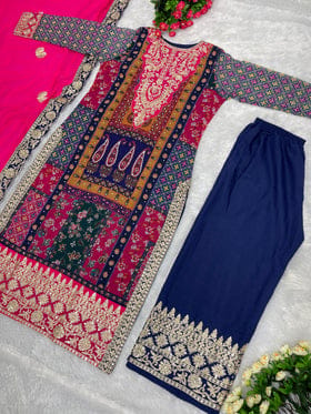 Beautiful Party Wear Top And Plazzo With Dupatta With Dimond Hand Work