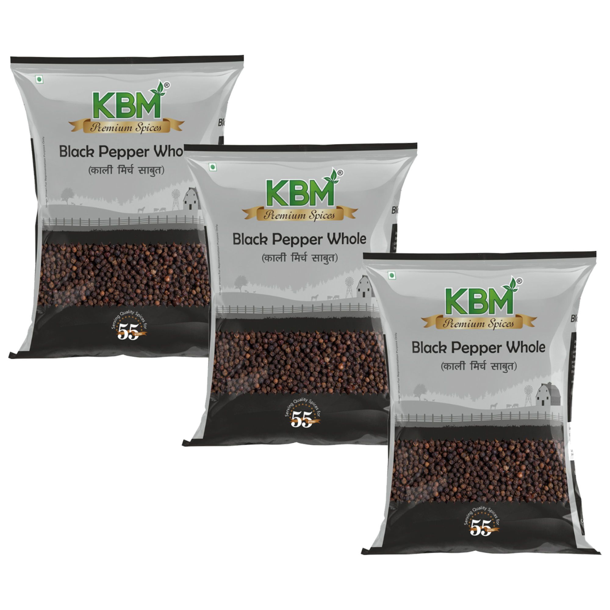 KBM Premium Spices Black Pepper Whole, 100 gm - Pack of 3