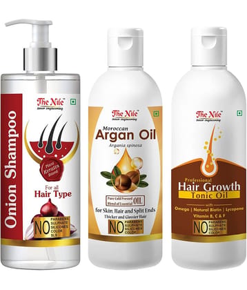 The Nile Red Onion Shampoo 200 ML + Argan 100 ML + Hair Growth Tonic 100 ML  Shampoo 400 mL Pack of 3