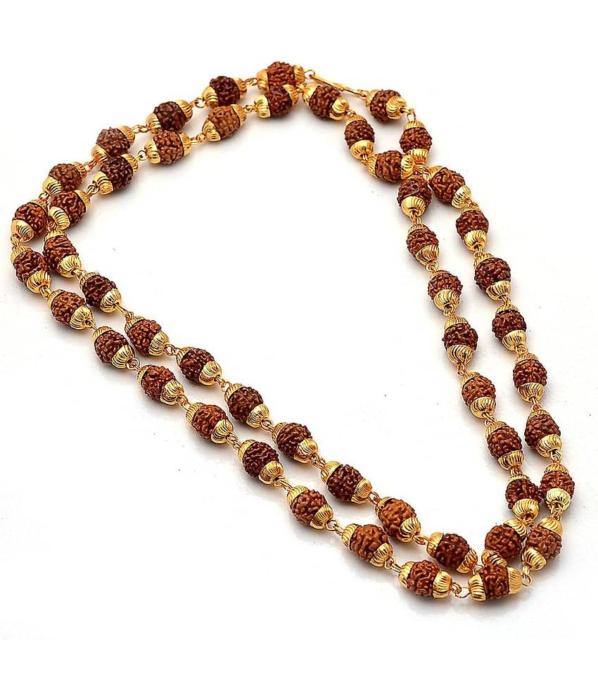 Rudraksha Mala Gold Plated Hindu Religious Mala 24 Inch Length, 6mm Beads