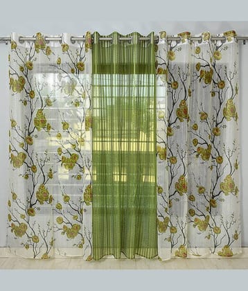 Kraftiq Homes Floral Transparent Eyelet Curtain 7 ft ( Pack of 3 ) - Green