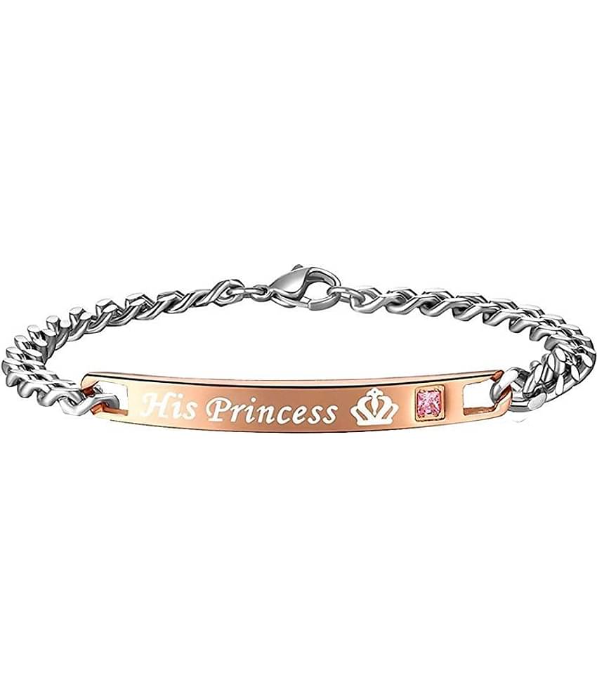 ZIVOM® Stylish Her Prince Black Silver 316L Surgical Stainless Steel Id Couple Lovers Bracelet Men Women