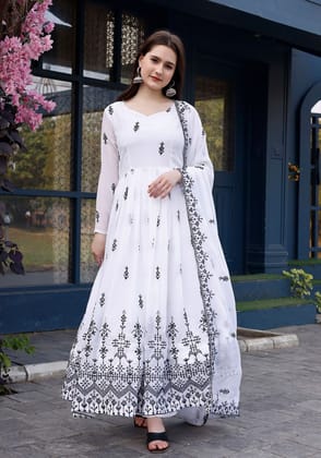 Silk Premium Readymade White Nandani Gown-S