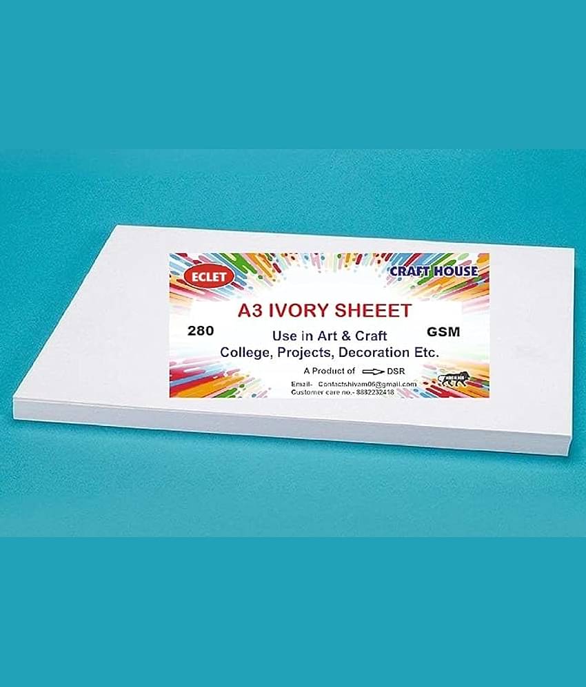 Eclet A3 60 pcs ivory sheet White thick drawing Sheets Craft 300 GSM Sheet Artists Ivory Sheets A3 Size, Smooth Finish, HEAVY GSM Ivory Drawing Paper, or Greeting Cards, Art & Craft Home, School, Office Stationery