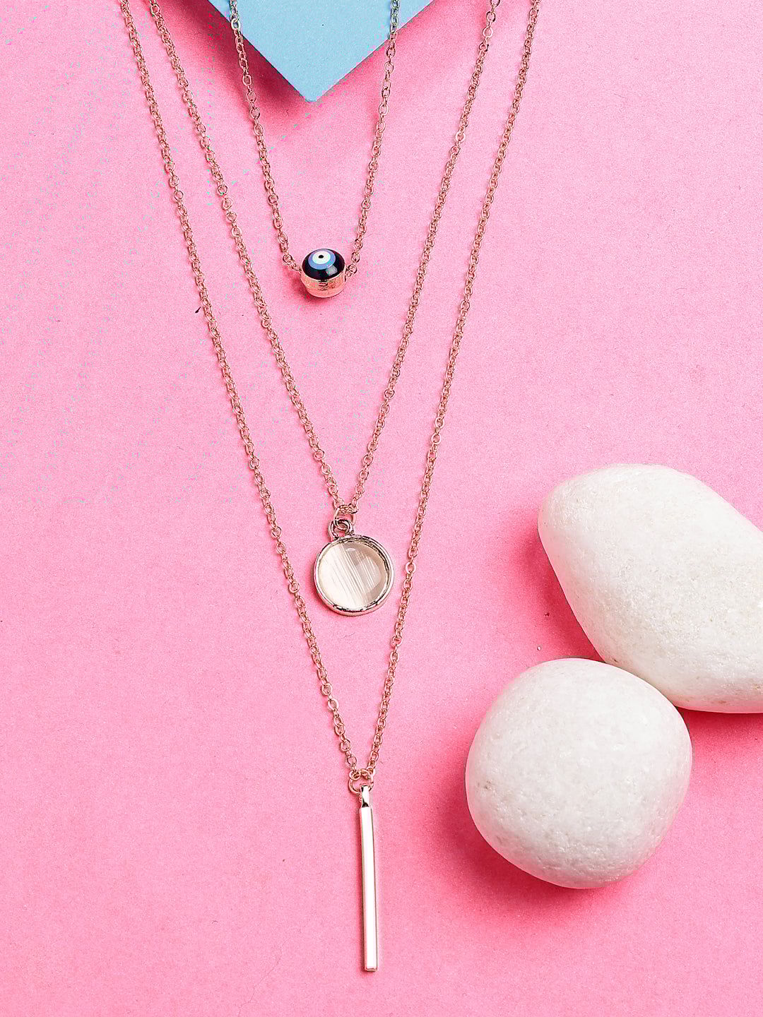 NVR Women's Rose Gold-Plated Evil Eye Layered Chain-Onesize / Rose Gold / Alloy